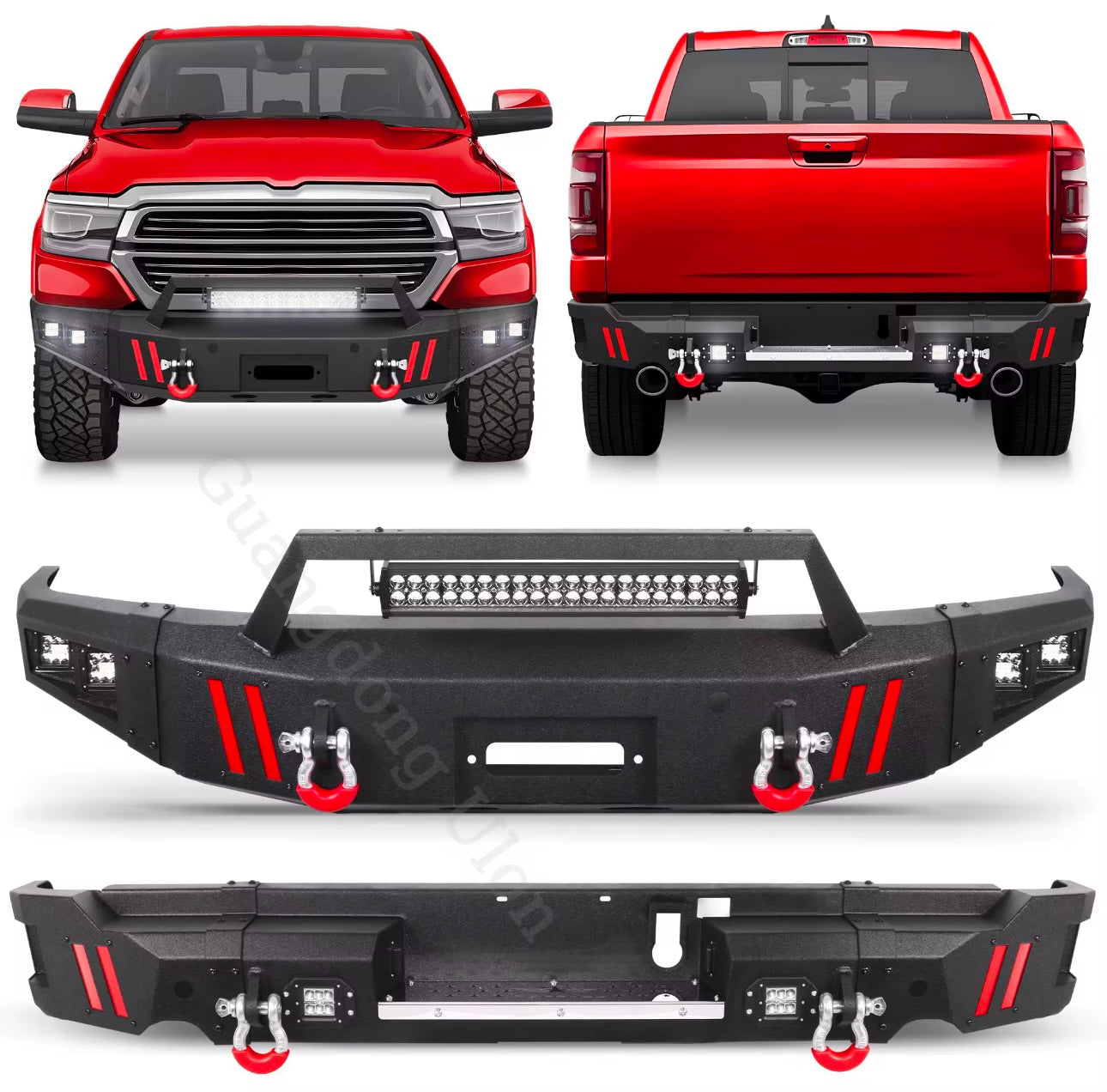Heavy Duty Front & Rear Steel Bumper Combo with LED Lights