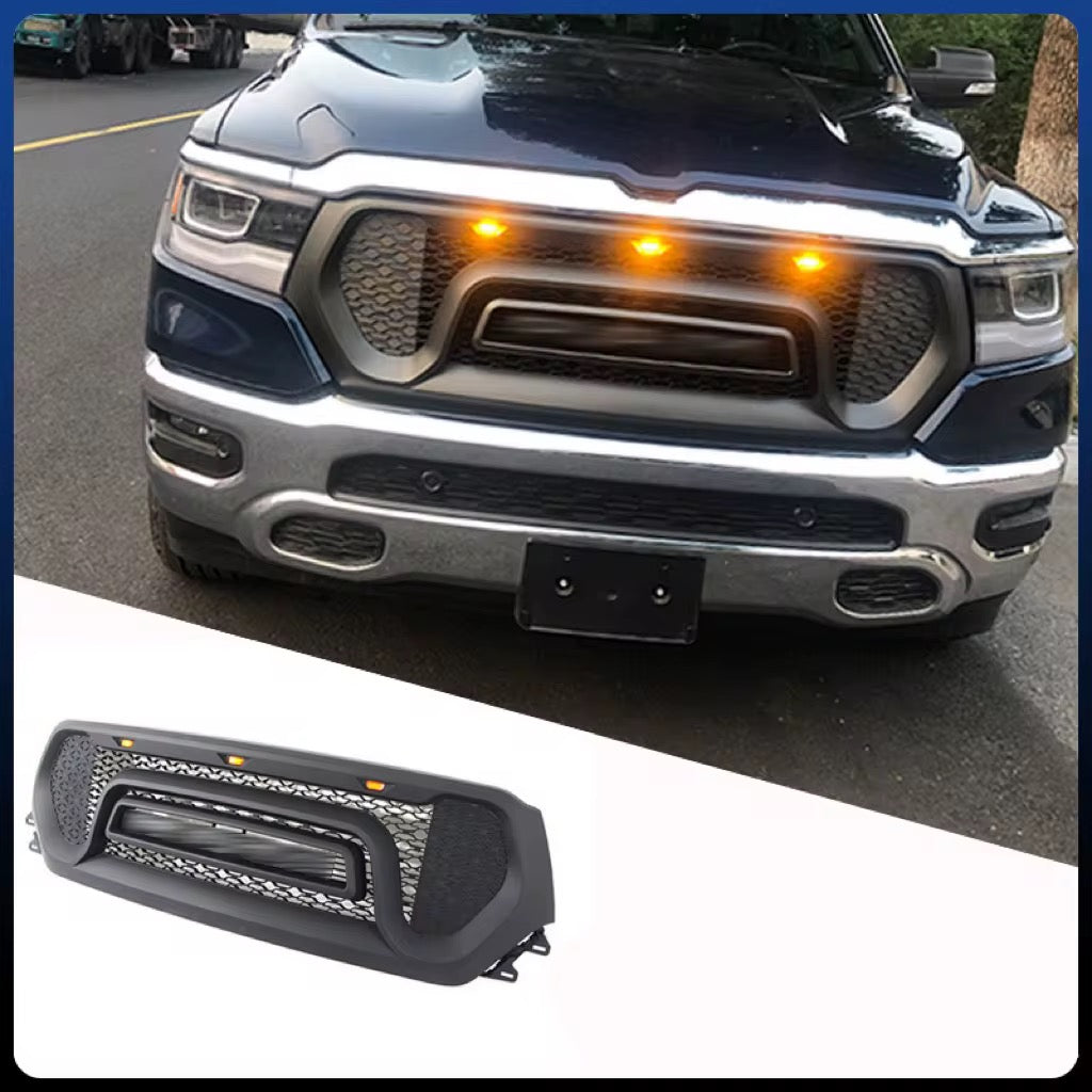 Rugged LED Honeycomb Front Grille for RAM 1500/2500/3500 (2009–2024) – Bold DRL Styling + FREE Next-Day Installation DFW