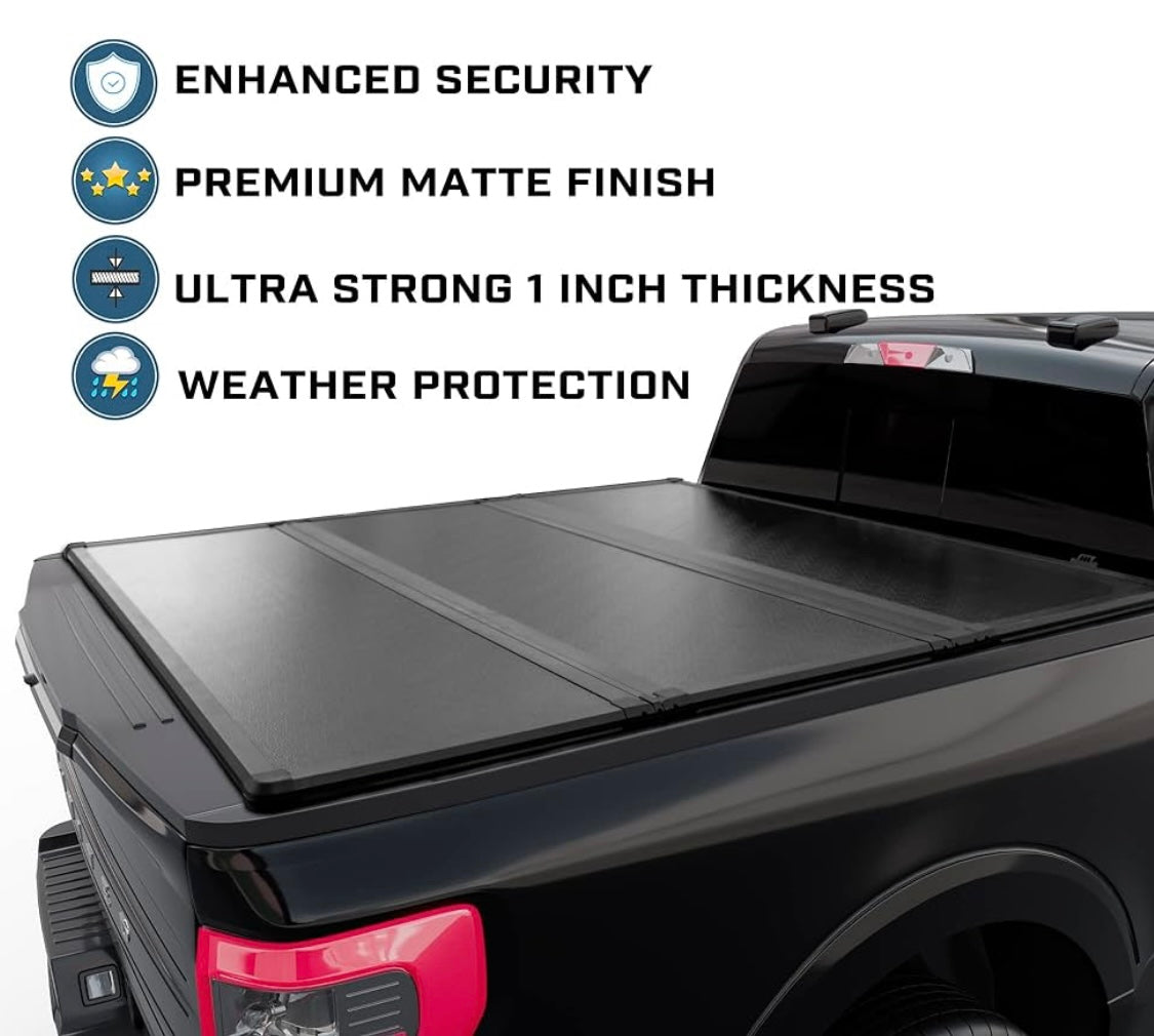 Hard Tri-Fold Tonneau Cover w/ Built-In LED Lights | Heavy-Duty Aluminum | Lockable & Weather-Sealed