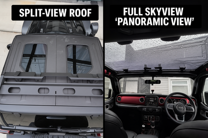 JEEP Panoramic Glass Roof Upgrade – Fits JK, JL, & JT Gladiator | Full Skyview or Split View Options | Installed FREE in DFW by DIRT ROAD TRUKFITTERS™