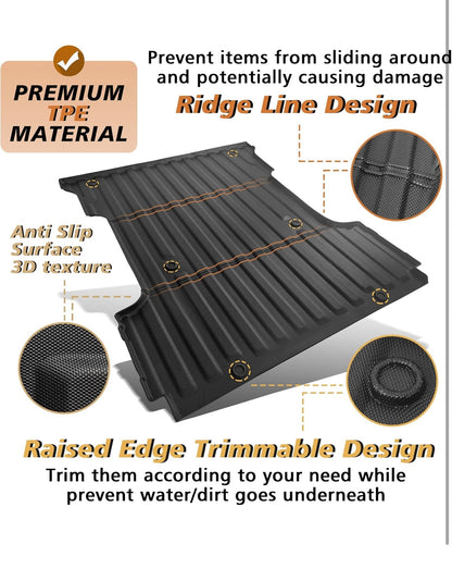 full truck floor and bed mat combo kit with tailgate bedmat/liner fits F150(all F series) Silverado Gladiator RAM sold and installed by otsbedlinersdfw near Dallas, TX.