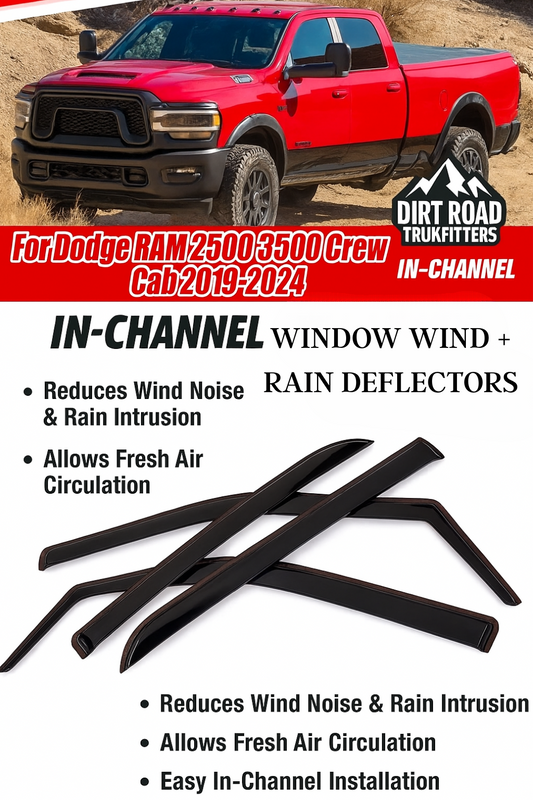In-Channel Window Vent Visors for RAM 2500 / 3500 Crew Cab (2019–2024) | Smoke-Tinted | Wind & Rain Deflectors | FREE Install DFW or Fast Nationwide Shipping