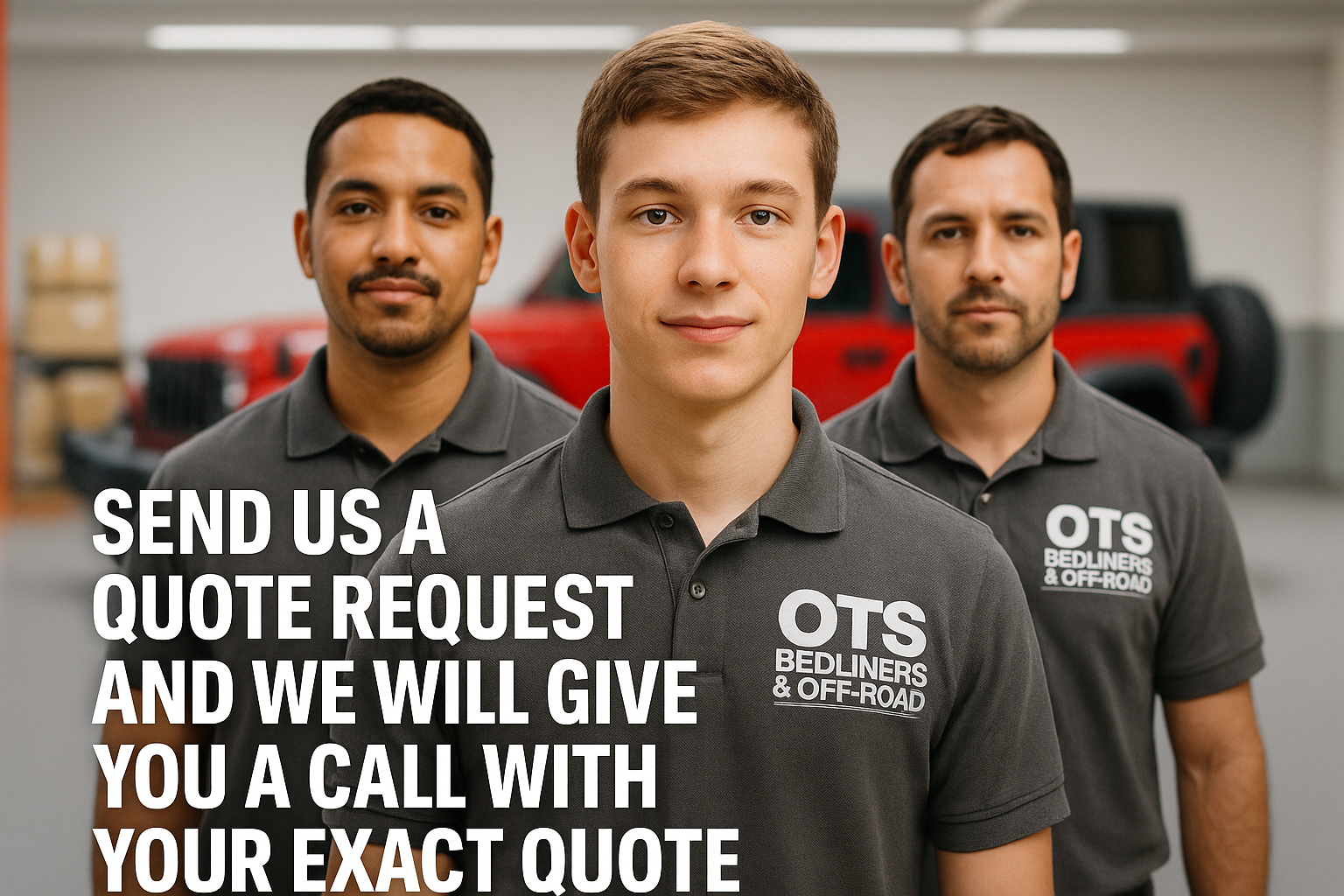 OTSBEDLINERS & OFF-ROAD team of spray on bedliner tech agents awaiting quote requests for immediately reply and appointment setting for spray on bed-liner service within 2 hour radius of Dallas. Texas