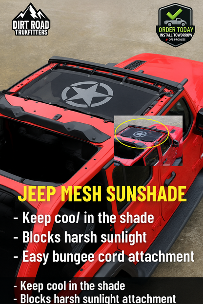Jeep Gladiator & Wrangler Sunshade Mesh Roof Panel | U.S. Flag & Tactical Designs | UV Block | Fits 2007–2024 JKJeep Gladiator & Wrangler Sunshade Mesh Roof Panel | U.S. Flag & Tactical Designs | UV Block | Fits 2007–2024 JK JL JT | DIRT ROAD TRUKFITTERS™