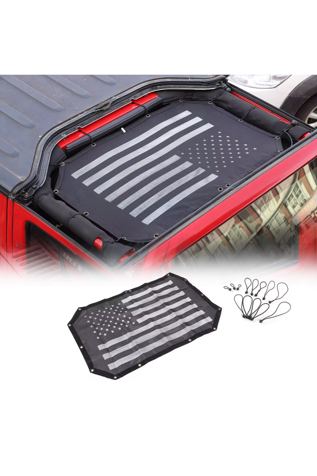 Jeep Gladiator & Wrangler AMERICAN FLAG Sunshade Mesh Roof Panel | U.S. Flag & Tactical Designs | UV Block | Fits 2007–2024 JKJeep Gladiator & Wrangler Sunshade Mesh Roof Panel | U.S. Flag & Tactical Designs | UV Block | Fits 2007–2024 JK JL JT |