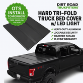 Hard Tri-Fold Tonneau Cover w/ Built-In LED Lights | Heavy-Duty Aluminum | Lockable & Weather-Sealed