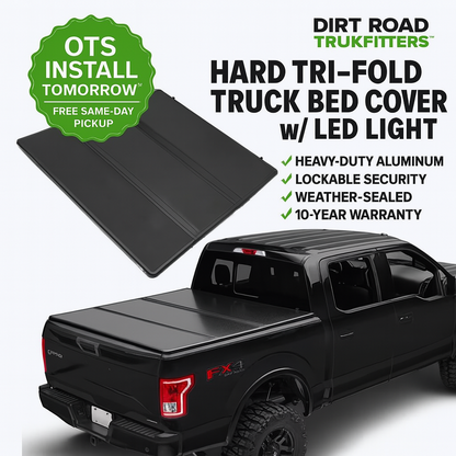 Hard Tri-Fold Tonneau Cover w/ Built-In LED Lights | Heavy-Duty Aluminum | Lockable & Weather-Sealed