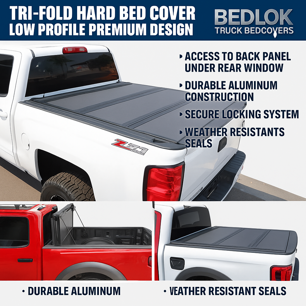 🛻 BEDLOK™ Low-Profile Tri-Fold Hard Tonneau Cover | Sleek Flush Mount | Premium Folding Truck Bed Cover