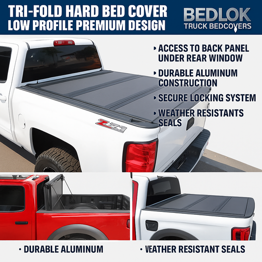 🛻 BEDLOK™ Low-Profile Tri-Fold Hard Tonneau Cover | Sleek Flush Mount | Premium Folding Truck Bed Cover