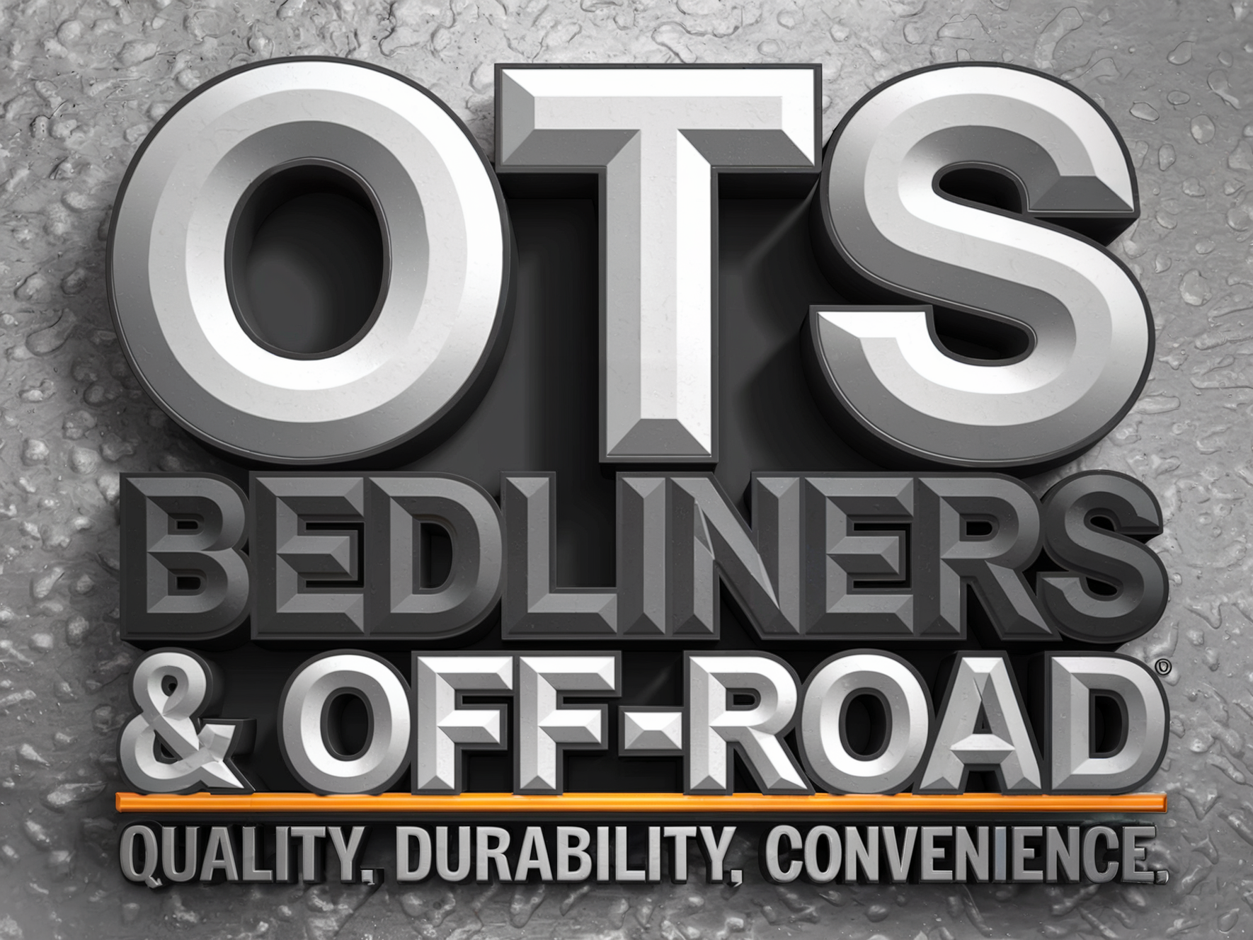 Advertisement for OTS Bedliners & Off-Road with metallic text on a textured background