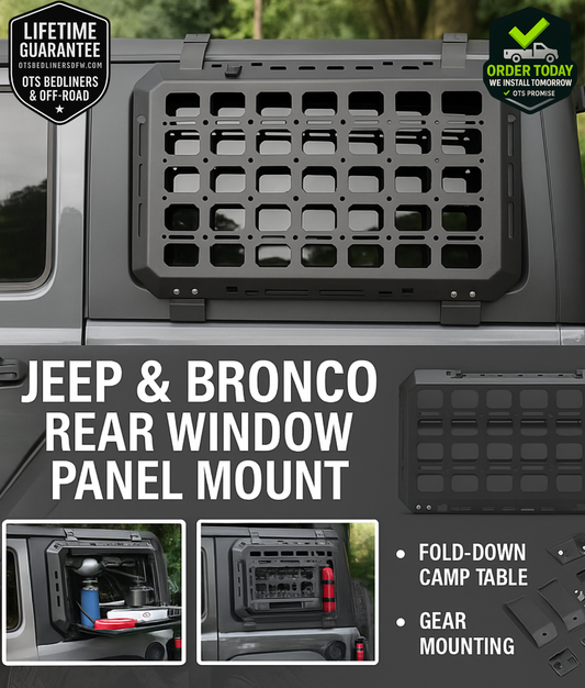 Jeep & Bronco Rear Window MOLLE Panel Mount – Fits Gas/Water Tank Attachments – Heavy-Duty Off-Road Storage Panel | OTSBedlinersDFW