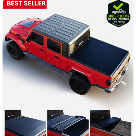 jeep gladiator soft tri folding tonneau bed cover installed by Otsbedlinersdfw near Plano, TX.