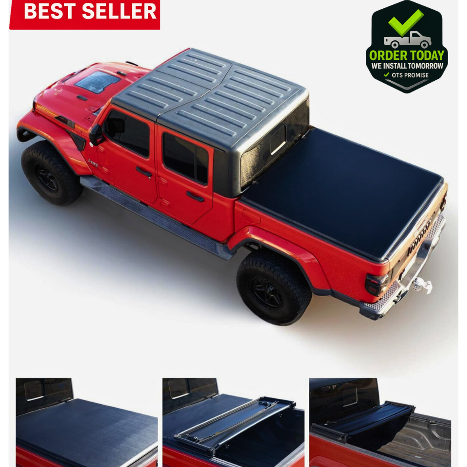 Jeep Gladiator SOFT/HARD TRI-Fold Tonneau Bed Cover | Fits Gladiator Silverado RAM Ford F-Series Toyota | Same Day Pickup | Free Mobile Next Day Installation | 0% Financing is available