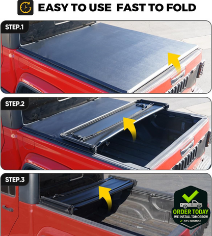 Jeep Gladiator SOFT/HARD TRI-Fold Tonneau Bed Cover | Fits Gladiator Silverado RAM Ford F-Series Toyota | Same Day Pickup | Free Mobile Next Day Installation | 0% Financing is available