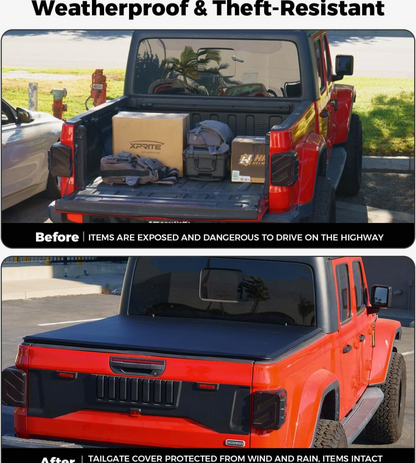 Jeep Gladiator SOFT/HARD TRI-Fold Tonneau Bed Cover | Fits Gladiator Silverado RAM Ford F-Series Toyota | Same Day Pickup | Free Mobile Next Day Installation | 0% Financing is available