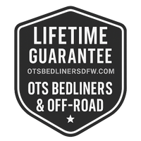 Lifetime guarantee badge for spray-on bedliners by OTSBedlinersDFW.com – mobile truck bedliner service in Dallas-Fort Worth TX