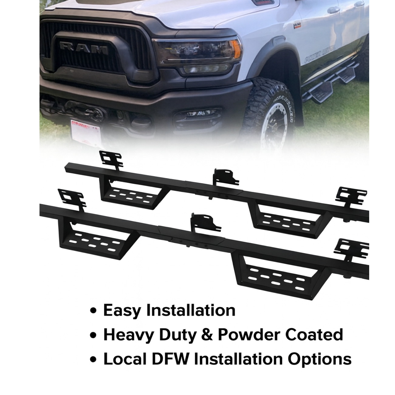 RAM FORD TOYOTA CHEVROLET 1500 2500 3500 Side Steps | Running Boards | (CREW CAB) – Durable, Anti-Slip 4 Door Running Boards | Free NEXT DAY DFW Installation | US WIDE FAST SHIPPING